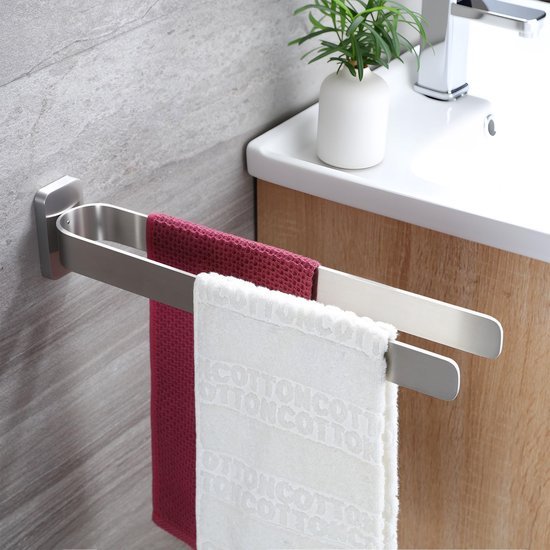 Unyqoos® Dubbele handdoekhouder van roestvrij staal voor badkamer en keuken 40 cm