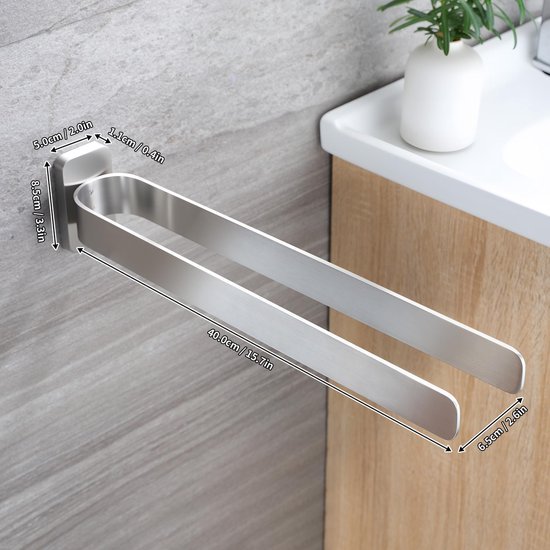 Unyqoos® Dubbele handdoekhouder van roestvrij staal voor badkamer en keuken 40 cm