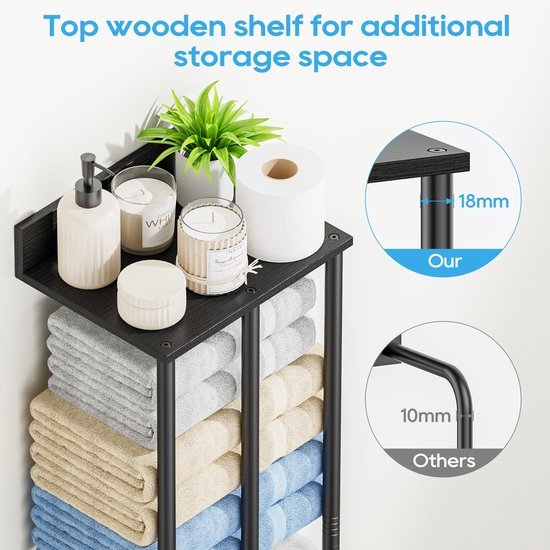 550x550-26479.jpg Unyqoos® Ruime zwarte wandhanddoekhouder met houten plank voor badkameropslag