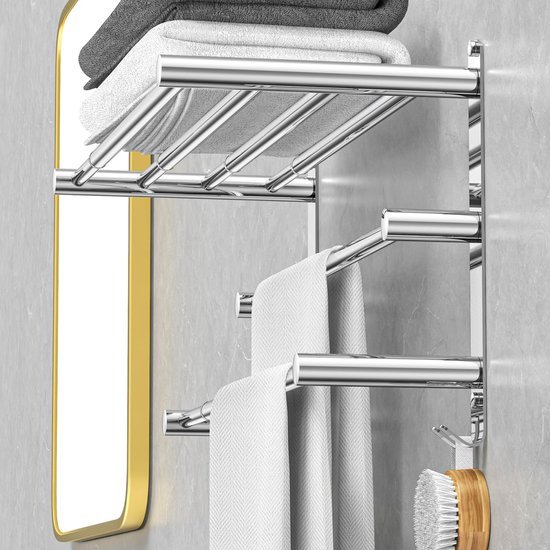 Unyqoos® Uittrekbare Handdoekhouder voor Badkamer met Roestvrij Stalen Dubbele Stang en Wandmontage Opties