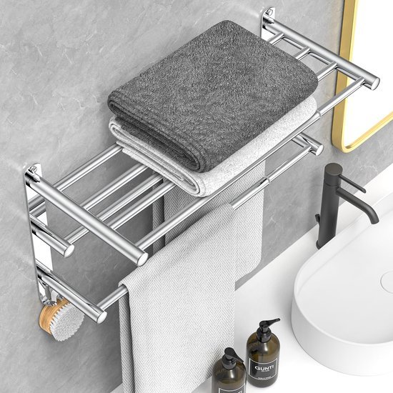 Unyqoos® Uittrekbare Handdoekhouder voor Badkamer met Roestvrij Stalen Dubbele Stang en Wandmontage Opties