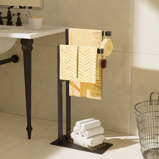 Unyqoos® Vrijstaand handdoekenrek met twee stangen voor badkamer en keuken
