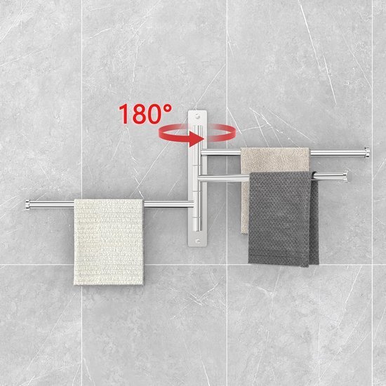 Unyqoos® Roestvrijstalen draaibare handdoekhouder met 3 armen voor badkamer en keukenwandmontage