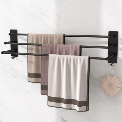 550x550-26561.jpg Unyqoos® Stijlvolle Zelfklevende Handdoekhouder met Drie Stangen voor Badkamer en Keuken, 75 cm, Zwart