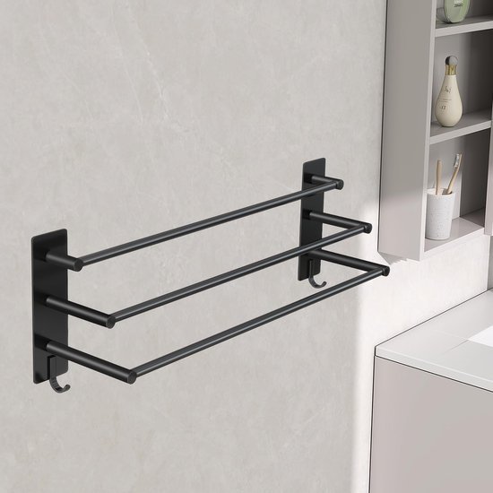 Unyqoos® Stijlvolle Zelfklevende Handdoekhouder met Drie Stangen voor Badkamer en Keuken, 75 cm, Zwart