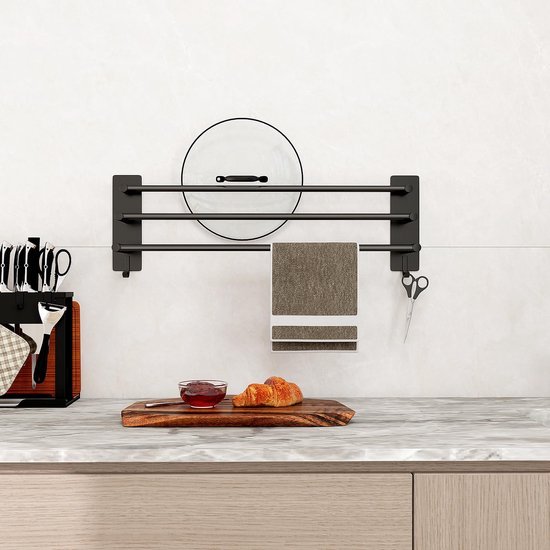 Unyqoos® Stijlvolle Zelfklevende Handdoekhouder met Drie Stangen voor Badkamer en Keuken, 75 cm, Zwart