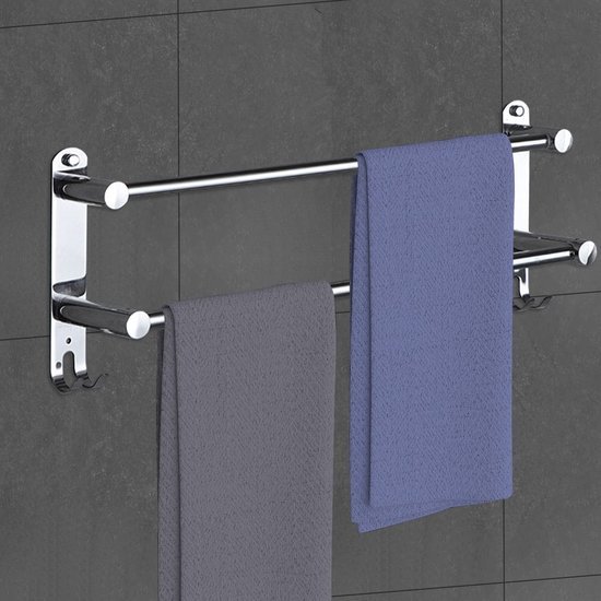 Unyqoos® Uittrekbare Handdoekhouder van Roestvrij Staal voor Badkamer en Keuken, Verstelbaar van 50 tot 90 cm, Zonder Boren, Twee Lagen