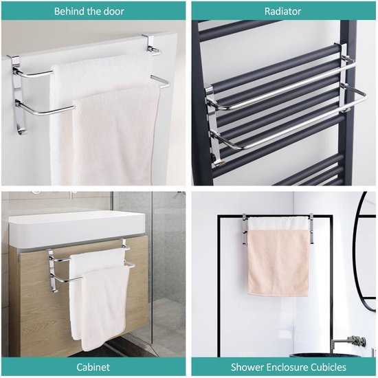 Unyqoos® Roestvrijstalen dubbele handdoekhouder met haken voor badkamer en keuken