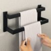 Unyqoos® Stijlvolle Zwarte Matzwarte Handdoekhouder van Roestvrij Staal voor Badkamer en Keuken met Dubbele Stangen, 40 cm