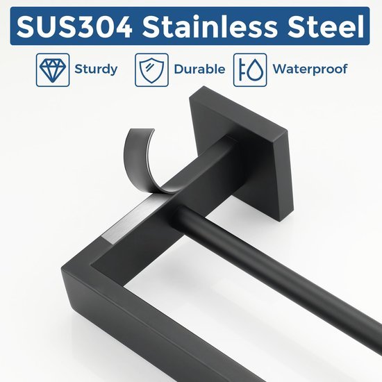 Unyqoos® Dubbele handdoekhouder van roestvrij staal met zwart design voor badkamer