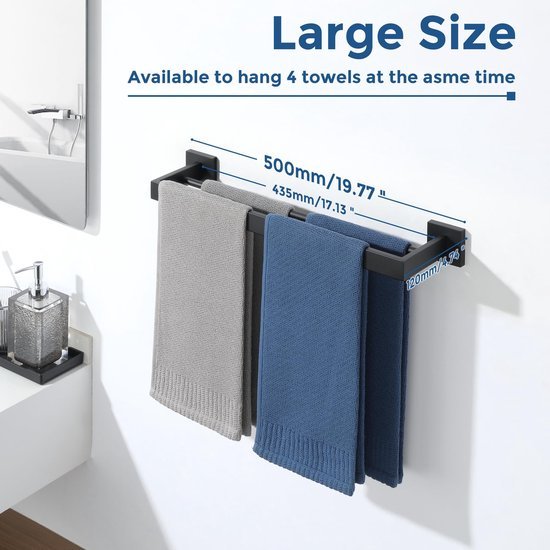 Unyqoos® Dubbele handdoekhouder van roestvrij staal met zwart design voor badkamer