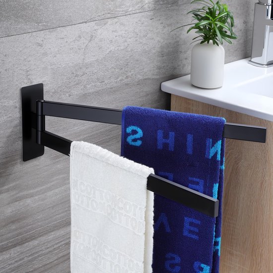 Unyqoos® Draaibare handdoekhouder zonder boren met dubbele stangen voor badkamer en keuken