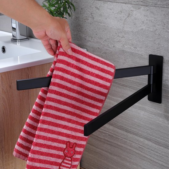 Unyqoos® Draaibare handdoekhouder zonder boren met dubbele stangen voor badkamer en keuken