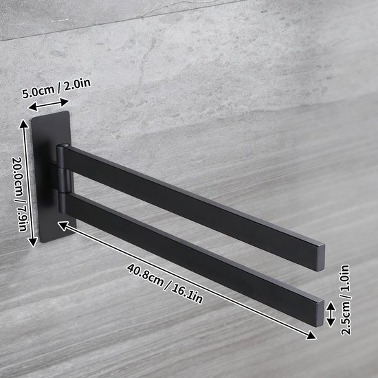 Unyqoos® Draaibare handdoekhouder zonder boren met dubbele stangen voor badkamer en keuken