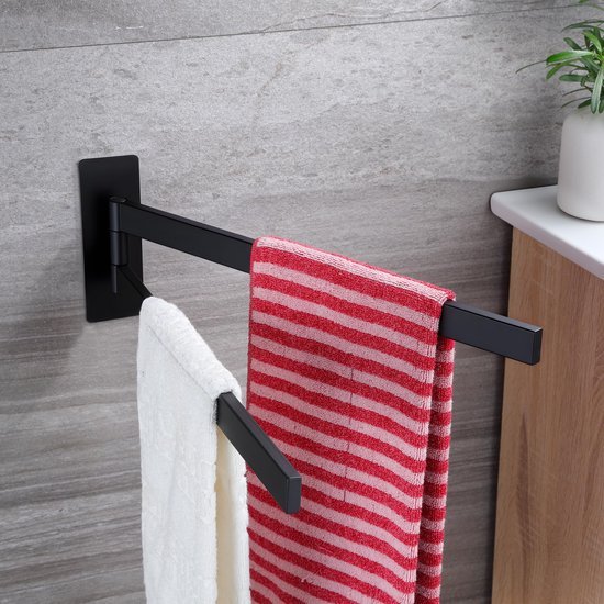 Unyqoos® Draaibare handdoekhouder zonder boren met dubbele stangen voor badkamer en keuken
