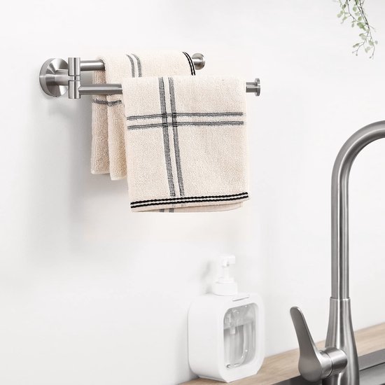 Unyqoos® Zwenkbare Handdoekhouder Wandmontage met Twee Armen en Roestvrij Staal voor Keuken en Badkamer