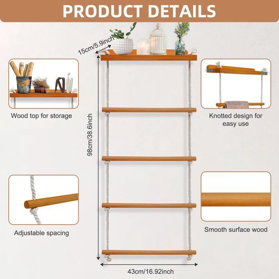 Unyqoos® Multifunctioneel wand- en vrijstaand handdoekenrek met 5 lagen van hout