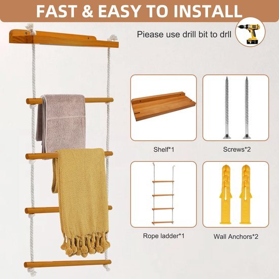 Unyqoos® Multifunctioneel wand- en vrijstaand handdoekenrek met 5 lagen van hout
