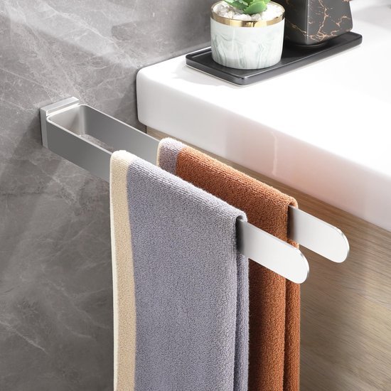 Unyqoos® Dubbele Roestvrijstalen Handdoekhouder voor Badkamer en Keuken, 39 cm, Zilver