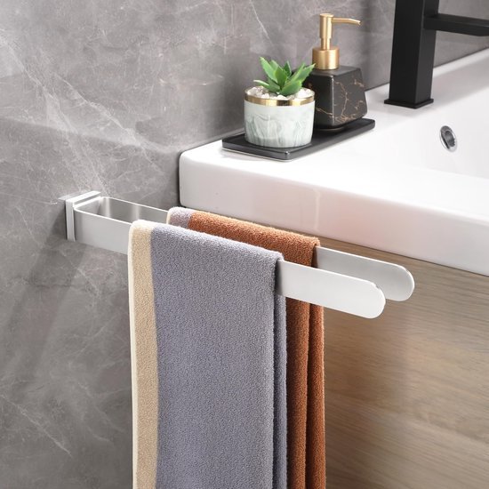 Unyqoos® Dubbele Roestvrijstalen Handdoekhouder voor Badkamer en Keuken, 39 cm, Zilver