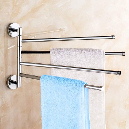 Unyqoos® Draaibare handdoekhouder met vier inklapbare armen voor ruimtebesparing in de badkamer