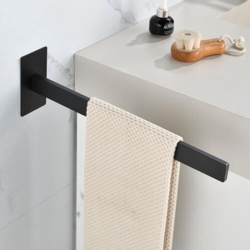 Unyqoos® Zwarte zelfklevende handdoekhouder zonder boren voor badkamer en keuken