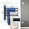 Unyqoos® Zwenkbare Handdoekhouder Zonder Boren - 4 Armen, RVS, Zelfklevend, Mat Zwart, Ruimtebesparend voor Badkamer en Keuken