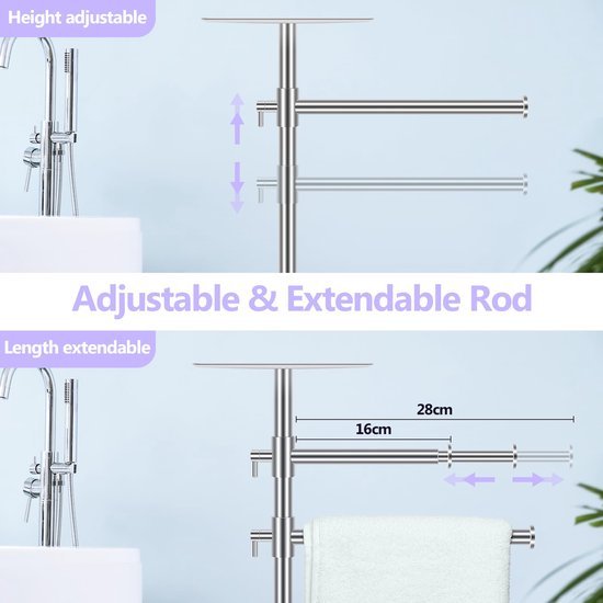 550x550-26795.jpg Unyqoos® Vrijstaande roestvrijstalen handdoekhouder met dienblad en draaibare armen