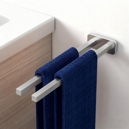 Unyqoos® Roestvrijstalen handdoekhouder met dubbele arm en wandmontage voor badkamer