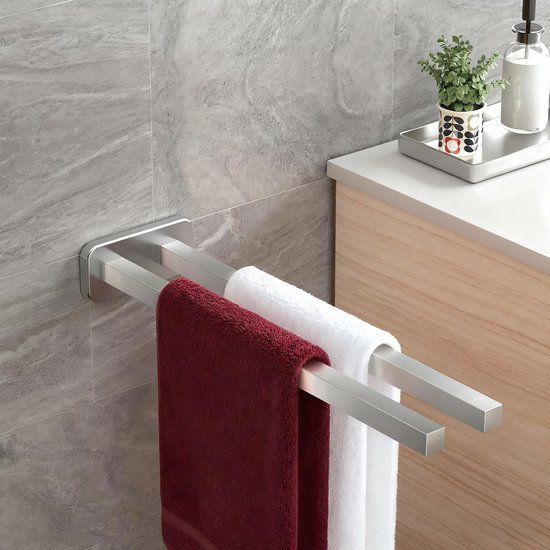 Unyqoos® Roestvrijstalen handdoekhouder met dubbele arm en wandmontage voor badkamer