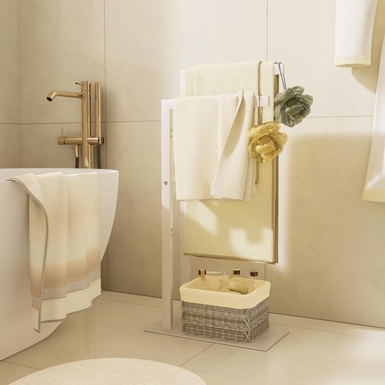 Unyqoos® Vrijstaand handdoekenrek met dubbele stang en stabiele voet voor badkamer