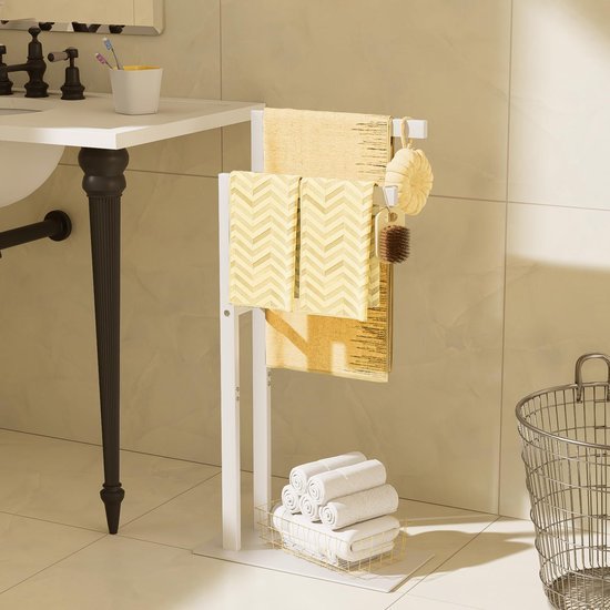 Unyqoos® Vrijstaand handdoekenrek met dubbele stang en stabiele voet voor badkamer