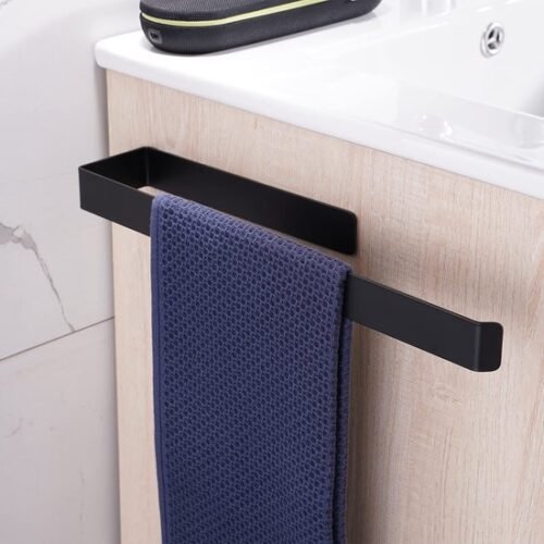 Unyqoos® Zwarte handdoekhouder zonder boren voor badkamer en keuken van roestvrij staal
