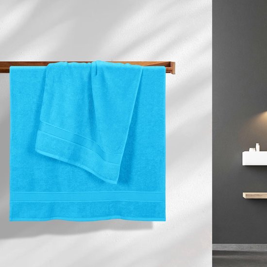 Unyqoos® Set van twee luxe badhanddoeken in turquoise blauw, ultra absorberend en sneldrogend, 70x140 cm