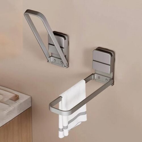 Unyqoos® Grijze inklapbare handdoekhouder met zuignap voor badkamer en keuken