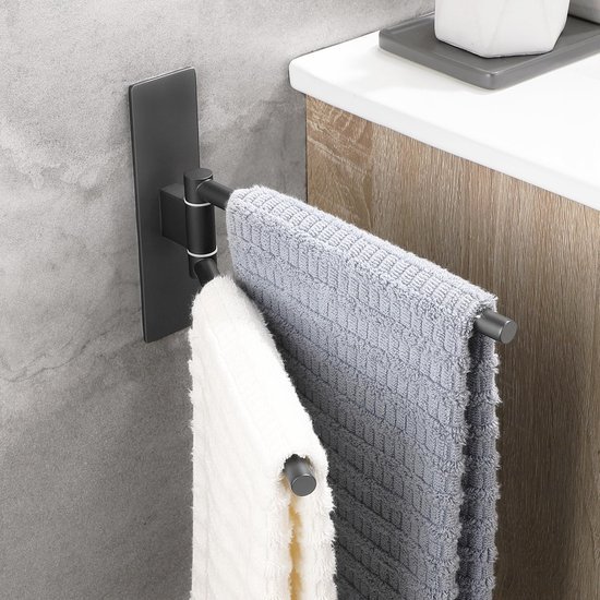 Unyqoos® Zelfklevende handdoekhouder zwart met draaibare dubbele stang voor badkamer