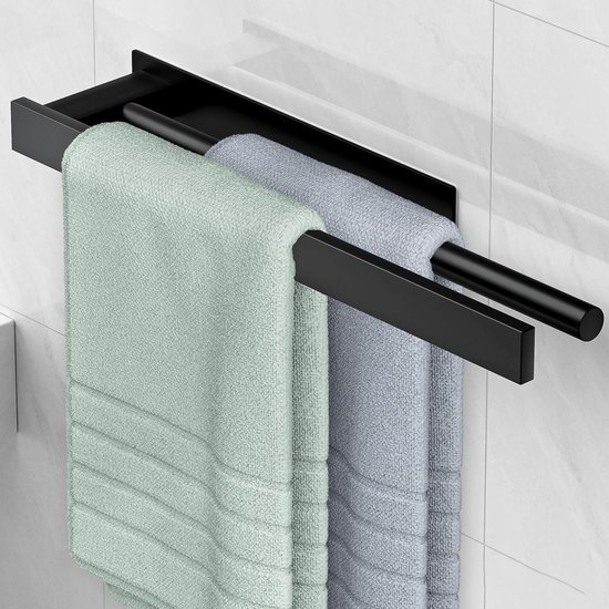 Unyqoos® Zelfklevende zwarte handdoekhouder met twee armen voor badkamer en keuken