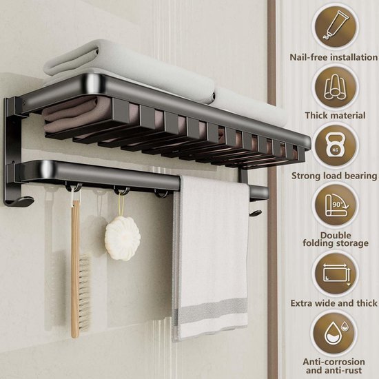Unyqoos® Zelfklevende roestvrijstalen handdoekhouder zonder boren voor badkamer en keuken