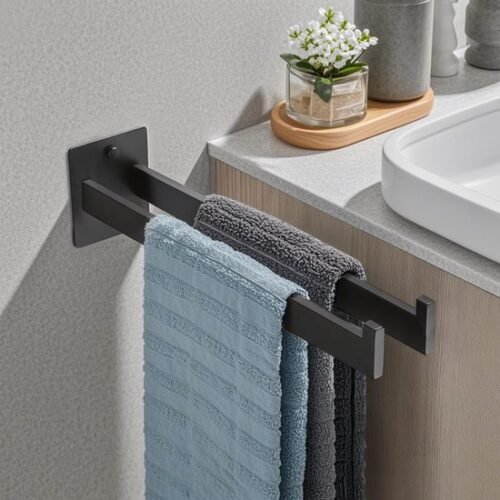 Unyqoos® Zelfklevende zwarte handdoekhouder met twee armen voor badkamerwand