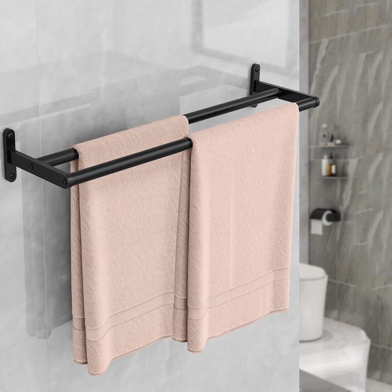 Unyqoos® Dubbele Handdoekhouder voor Badkamer en Keuken met Wandmontage in Mat Zwart, 40 cm