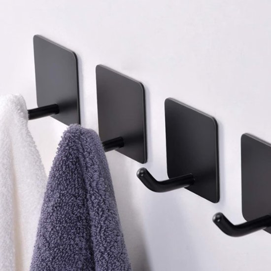 Unyqoos® Set van 8 zelfklevende zwarte haken voor veelzijdig gebruik in huis