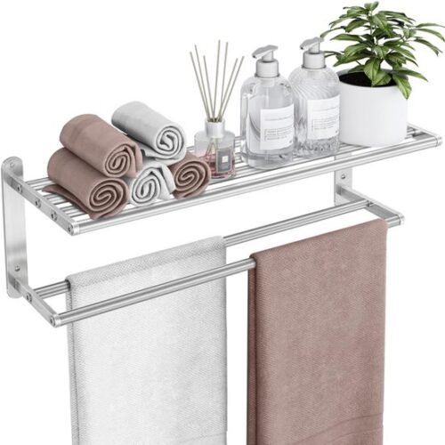 550x550-27198.jpg Unyqoos® wandgemonteerd handdoekrek met dubbele stangen en opbergruimte