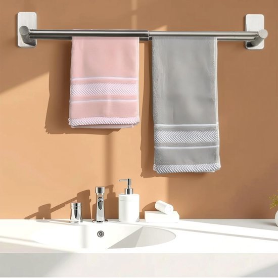 550x550-27203.jpg Unyqoos® Uittrekbare handdoekhouder zonder boren met 2 opbergvakken en 2 stangen voor badkamer en keuken