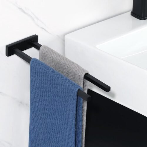 Unyqoos® Zwarte tweearmige handdoekhouder voor badkamer en keuken met wandmontage