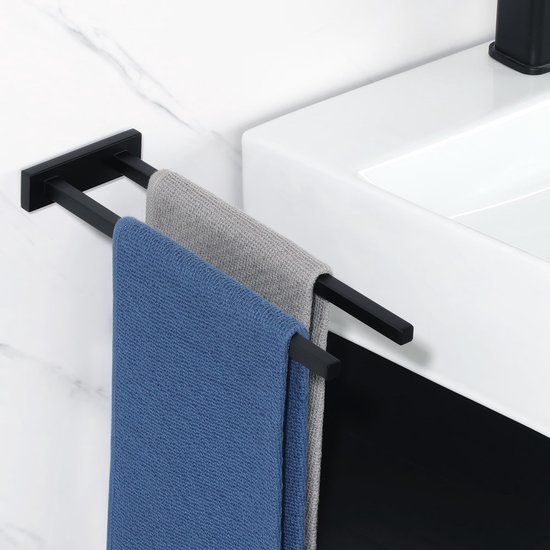 Unyqoos® Zwarte tweearmige handdoekhouder voor badkamer en keuken met wandmontage
