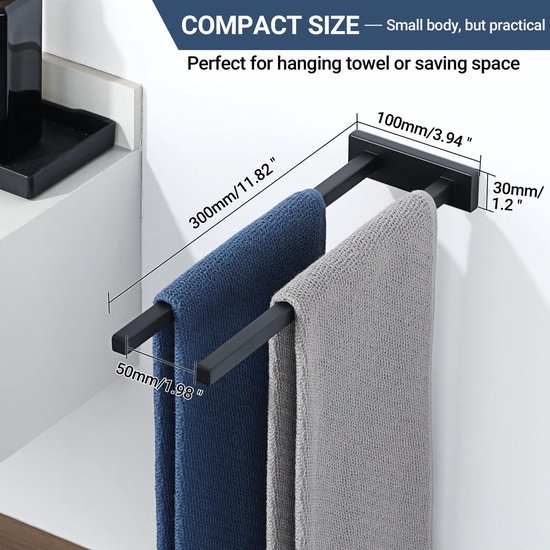 Unyqoos® Zwarte tweearmige handdoekhouder voor badkamer en keuken met wandmontage