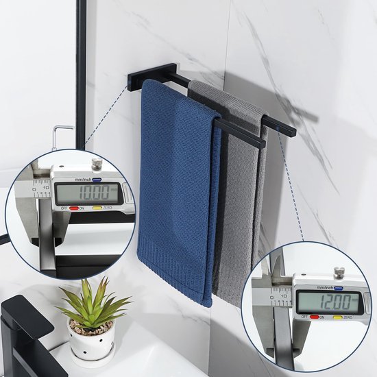 Unyqoos® Zwarte tweearmige handdoekhouder voor badkamer en keuken met wandmontage