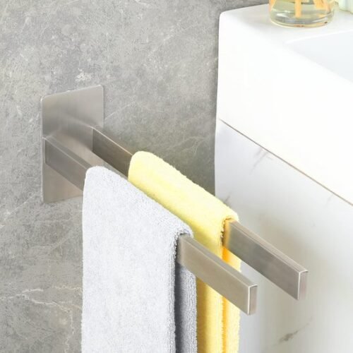 Unyqoos® Roestvrijstalen zelfklevende handdoekhouder met twee armen voor badkamer en keuken