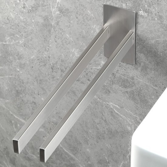 Unyqoos® Roestvrijstalen zelfklevende handdoekhouder met twee armen voor badkamer en keuken