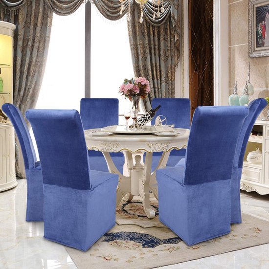 Unyqoos ® Luxueuze Fluwelen Stoelhoezen met Stretch Voor Eetkamerstoelen - Wasbaar en Herbruikbaar, Set Van 2, Marineblauw
